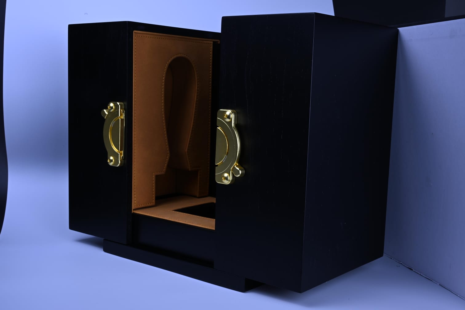 Bespoke leather-lined interior molded to hold the trophy